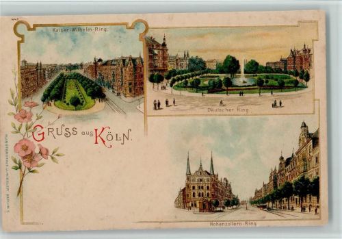 Köln Neustadt-Nord 104 Nr. 447 Kunstanstalt Miesler - Gruss aus - Kaiser-Wilhelm Ring , Hohenzollern Ring mit Pferdebahn, AK