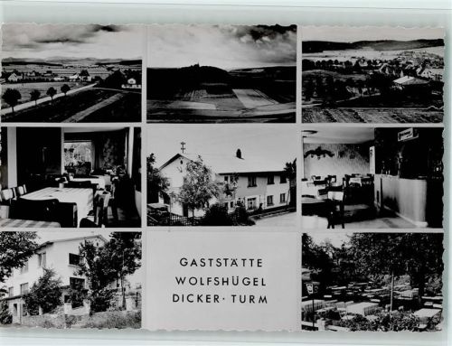 Dicker Turm 1956 Gasthaus Wolfshügel mit Innenansicht, sehr gute Erhaltung AK