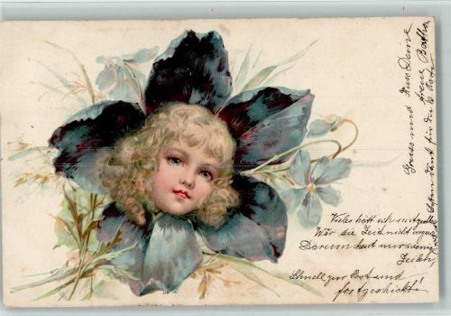 1898 Kinderkopf in einer Blüte AK