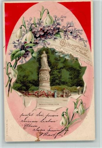 Berlin Mitte 1900 Gruss aus - Im Osterei Denkmal Königin Luise, Ostergrüsse , AK