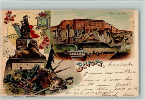 Belfort 1901 Gruss aus - Kriegerdenkmal , Chateau et Lion