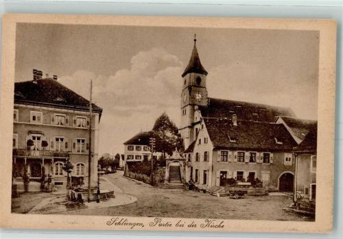 Schliengen Partie bei der Kirche Lithographie