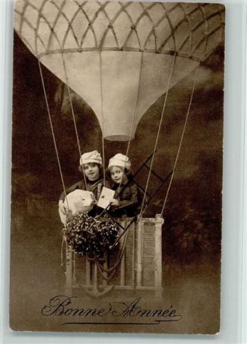 1913 Bonne Annee - Kinder im Ballon mit einem Schwein AK