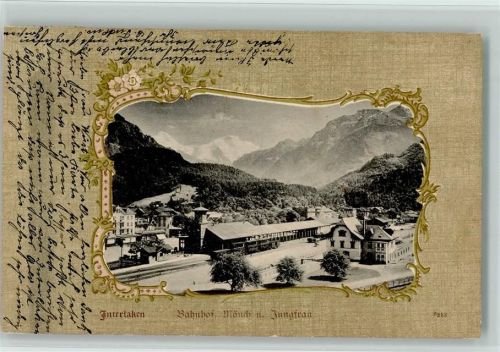 Interlaken 1906 Bahnhof Mönch und Jungfrau