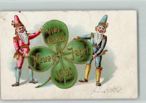 1904 Prägedruck -1905 Zwerge mit einem großen Glückskleeblatt