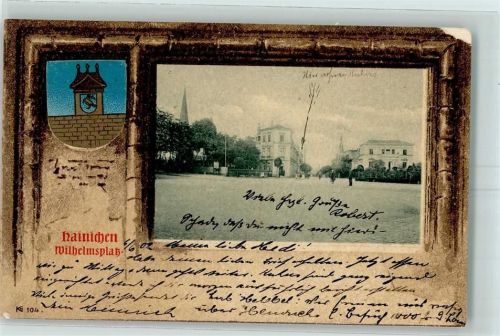 09661 O9260 Hainichen , Sachs 1902 Gebrauchsspuren Wilhelmsplatz Wappen Passepartout