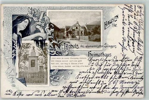 W7862 Hausen im Wiesental Heimathaus und Denkmal Dialekt Jugendstil AK Hebel Joh. P. 1900