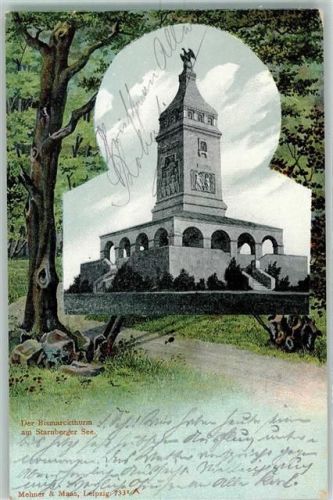 Leoni Bismarckturn am Starnberger See Lithographie Ort lt. Stempel
