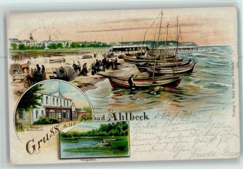 Seebad Ahlbeck 1899 Knüppels Restaurant Wolgastsee Strand Fischerboote
