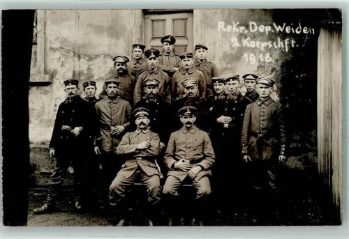 Weiden 1916 Rekr. Dep. Weiden 2. Korpschft. Soldaten Gruppenfoto