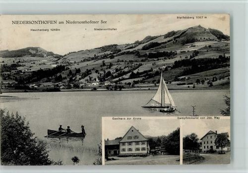 87448 W8963 Niedersonthofen 1915 - Gasthaus zur Krone, Dämpfbäckerei von Jos. May, gute Erhaltung AK