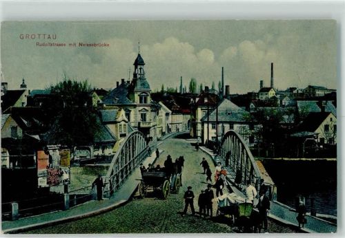 Hradek nad Nisou Rudolfstraße Neissebrücke Kutsche Werbung Schornstein Hundekarren