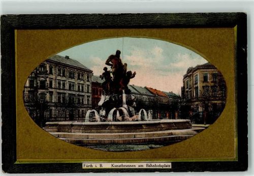Fürth 1913 Bahnhofsplatz Kunstbrunnen Passepartout