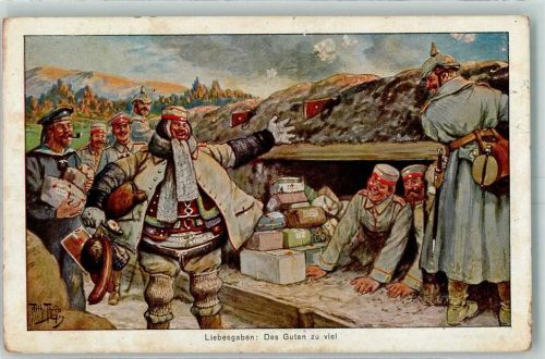 WK I Liebesgaben sign. Thiele, Arthur AK Feldpost WK I / WK II 1915 Gebrauchsspuren