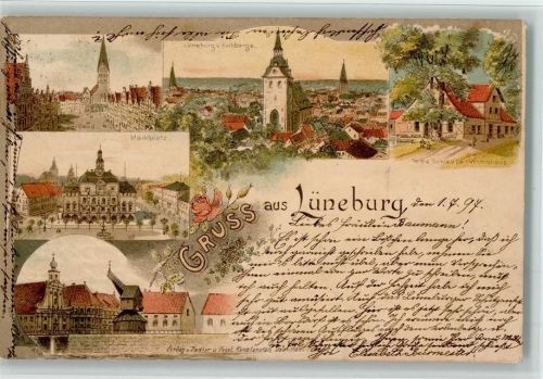 Lüneburg 1897 Ortsansicht Lüneburg vom Kalkberge aus gesehen Rothe Schleuse Wirtshaus Marktplatz Teilansicht Mehrfachaufnahme