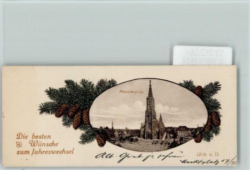 Ulm 1905 Tannenzapfen, Neujahr - kleine Karte