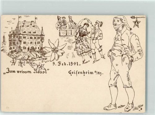 65366 W6222 Geisenheim , Rheingau Gebrauchsspuren Gasthaus Zum weißen Rössl 9. Feb. 1901