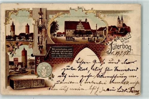 Jüterbog 1898 Stadttürme Nicolaikirche Rathaus Kriegerdenkmal Tezelkasten