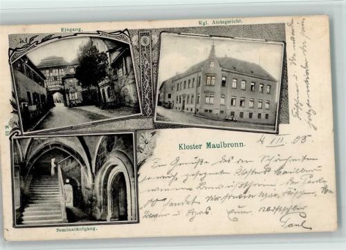 Maulbronn 1905 Kloster Maulbronn Seminaraufgang Eingang Kgl. Amtsgericht 3-Bildaufnahme