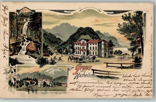 Titting 1901 Gruss aus - Wasserfall, Kesselbergfälle, Gasthof zum Kesselberg