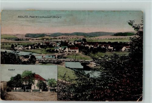 Meilitz 1911 Gasthof und Partie bei den Brücken AK