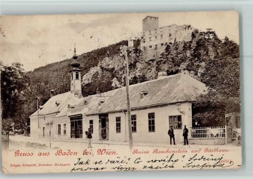 Baden 1903 Ruine Rauchenstein und Gasthaus AK Verlag Edgar Schmidt, Dresden