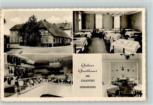 Hermannsburg Gasthaus u. Schlachterei W. Gebers mit Innenansichten der Metzgerei , gute Erhaltung AK