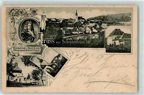 Schenkenfelden 1898 Kirche Schule Elternhaus Freiherr von Harruckern