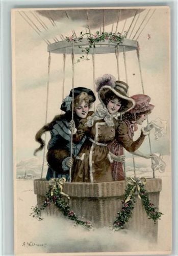 1910 Munk - sign Waldemar - Frauen im Ballon AK