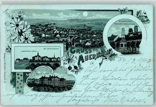 Auerbach 1902 Landwirtsch. Schule Kgl. Lehrerseminar Central-Schule Kriegerdenkmal Neumarkt Schlossturm