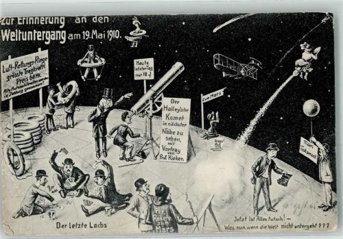 Halleysche Komet Weltuntergang 19. Mai 1910 Fernrohr Flugapparat