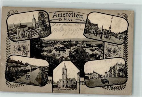 Amstetten 1916 Hauptplatz Wienerstraße Klosterkirche Bahnhof
