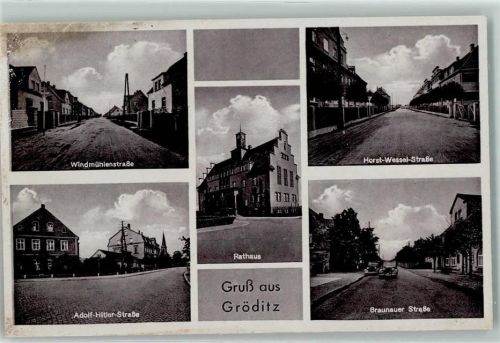 Gröditz Rathaus , Adolf Hitler Str. , Horst-Wessel-Str. AK WK II WK II