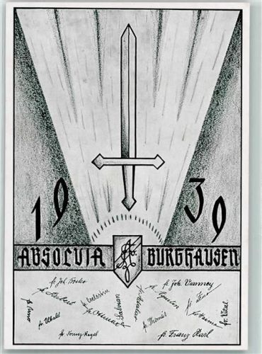 Burghausen 1939 Absolvia Schwert Unterschriften Studentika
