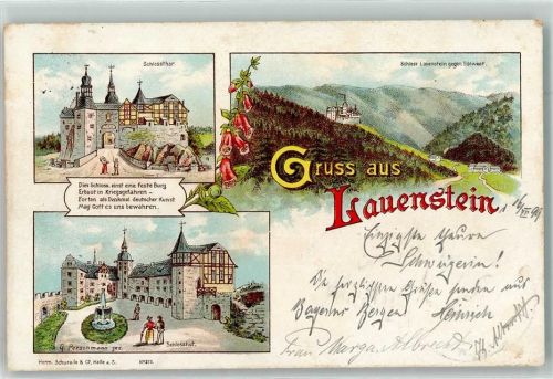 Lauenstein 1899 Schlosstor Schlosshof sign. G. Perschmann