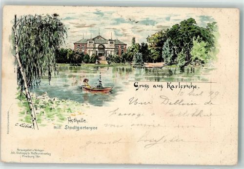 W7500 Karlsruhe , Baden Gruss aus Festhalle mit Stadtgarten Verlag Elchlepp AK Liebich C. 1899