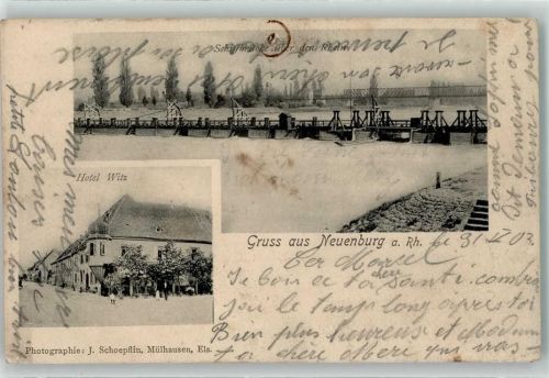 Neuenburg 1903 Schiffbrücke über den Rhein Hotel Witz