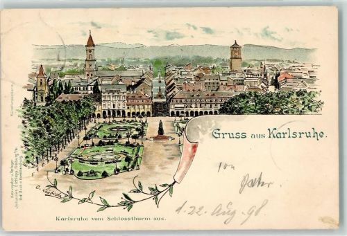 W7500 Karlsruhe , Baden Gruss aus Verlag Elchlepp AK Liebich C. 1898 Lithographie