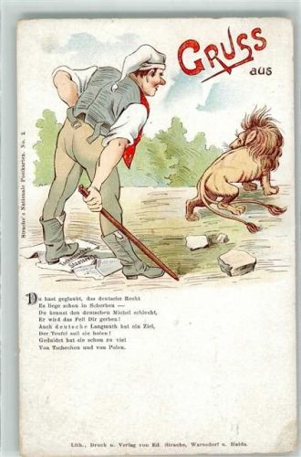 Der deutsche Michel Löwe Tschechisches Staatsrecht Lithographie Straches Nationale Postkarten Nr 2