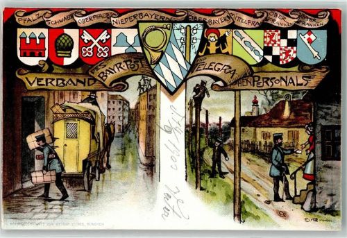 Verband des Bayr. Post und Telegraphen Personals Wappen Postkutsche Zieher, Ottmar Heliocolorkarte