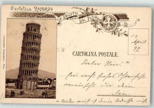 Pisa 1897 schiefer Turm Lithographie
