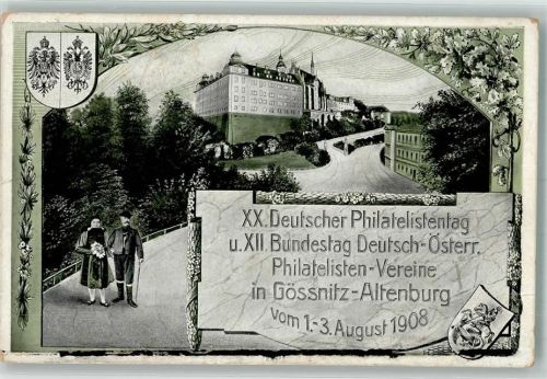 Altenburg 1908 Tracht Schloss XX. Deutscher Philatelistentag 1908