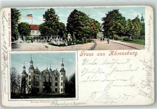 Ahrensburg 1902 Schloß Ahrensburg Schadendorff's Hotel Lithographie