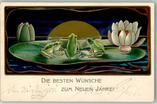 1901 Jugendstil Seerosen Neujahr