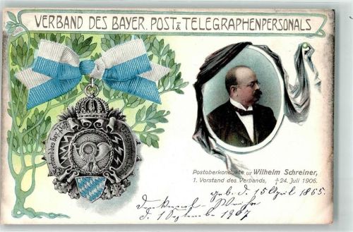 Verband des Bayr. Pst- und Telegraphenpersonals Wappen Wilhelm Schreiner Vorstand Jugendstil Zieher, Ottmar