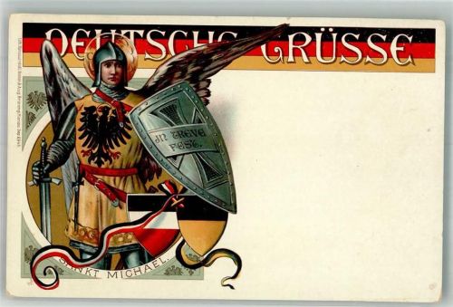 1899 Deutsche Grüße Sankt Michael Engel Wappen Propaganda WK I