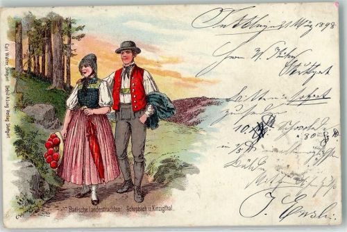 Schapbach 1898 Badische Landestrachten Paar Bollenhut signiert