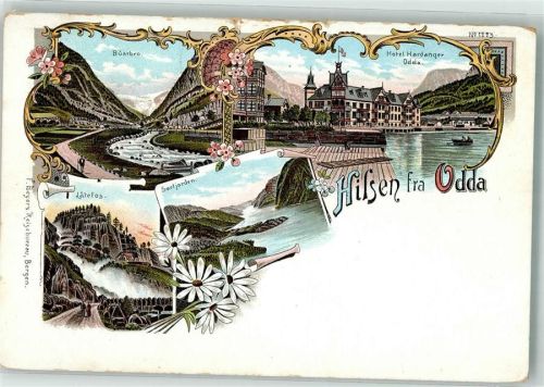 Odda Einriß Hilsen Hotel Hardanger Buarbro Latefos Sortjorden Lithographie