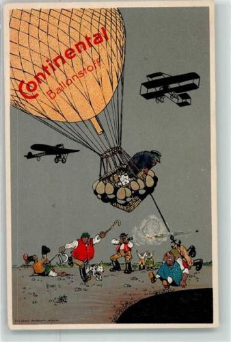 Hannover 1917 Mann und Frau hängen unabsichtlich an der Gondel eines Ballons fest Continental Ballonstoff Feldpost WK I 221. Infanterie-Division
