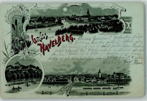 Havelberg 1899 Dom zu Havelberg Havelbrücke Litho-Mondschein